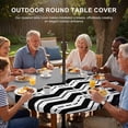 thumbnail image 3 of Round Outdoor Tablecloth with Umbrella Hole and Zipper, Black Chevron Tablecloth with Elastic Waterproof, Geometric Grey Print Wavy Striped White Patio Table Covers for 31" - 35" Picnic Pool Tables, 3 of 9