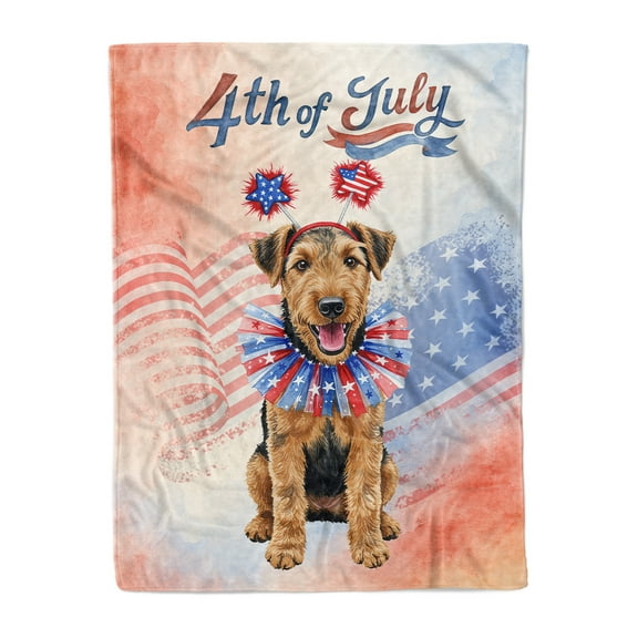 4th of July Airedale Terrier Celebrates Independence Day Cozy Fleece Blanket Dale Waterside Dog Lover Warm Soft Throw Blanket - 12010