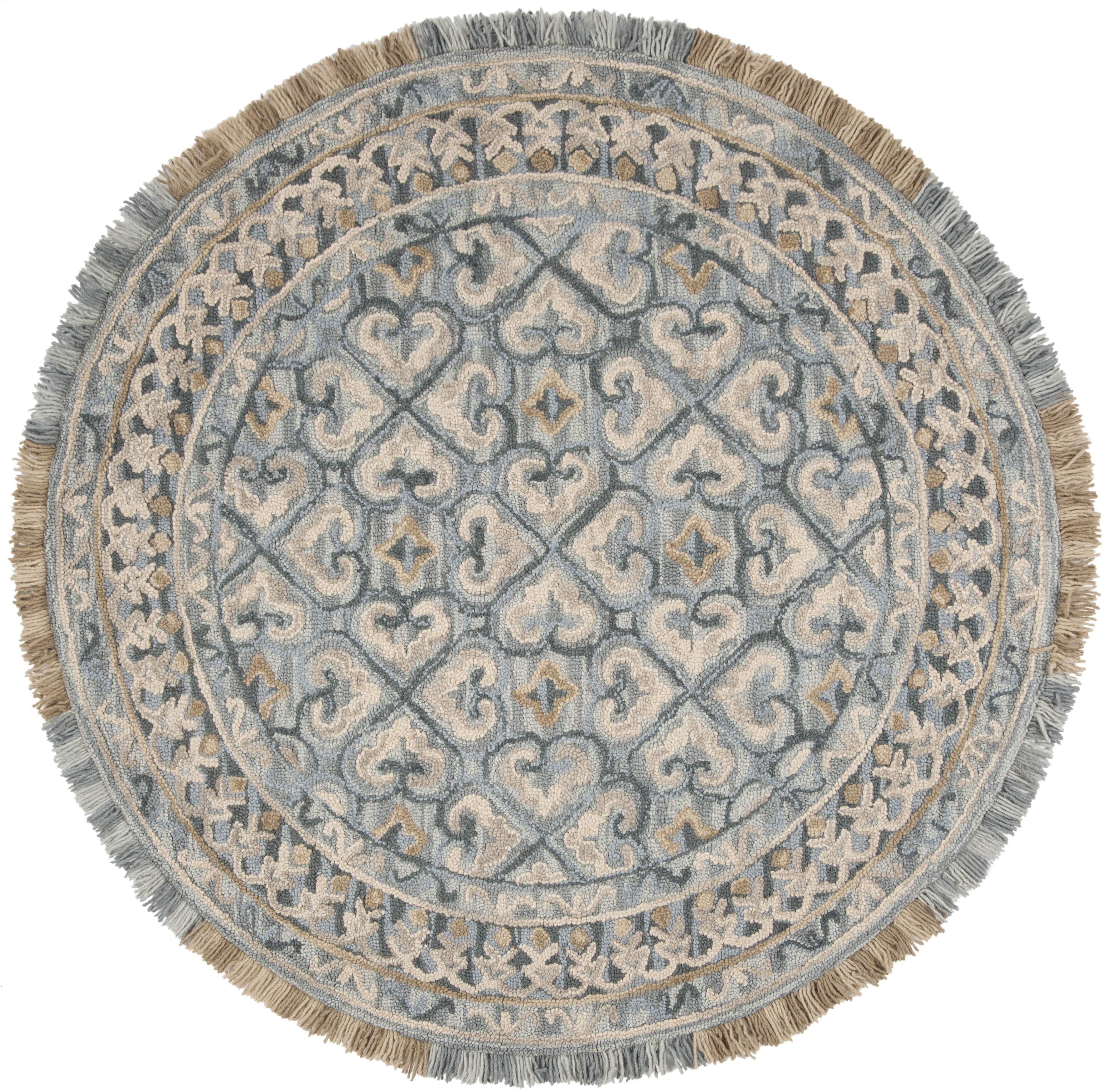 SAFAVIEH Blossom Jocelyne Geometric Area Rug, Light Beige/Blue, 6' x 6' Round