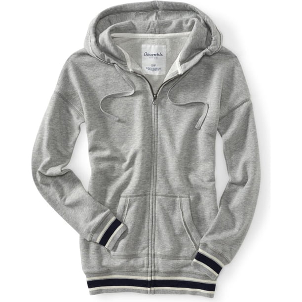 Aeropostale Sudadera con capucha y cremallera completa Aero para mujer, gris, grande Aeropostale Sudadera
