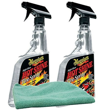 Meguiar's Hot Shine High Gloss Tire Spray (24 oz.) Bundle with Microfiber Cloth (3 Items)