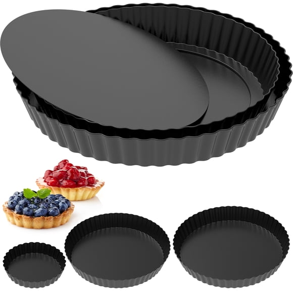 Lieonvis Paquete de 3 Sartenes Tart Antiadherentes, Sartén Quiche, Sartén para Pie de Acero Al Carbono con Fondo Suelto Extraíble, Esfuerzo para Limpiar la Sartén Tart para Pastel Pizza Pie