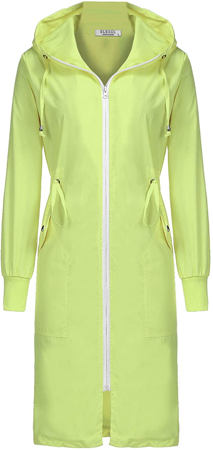 Womens Rain Coat Lightweight Hooded Long Raincoat Outdoor Breathable Rain Jackets 
