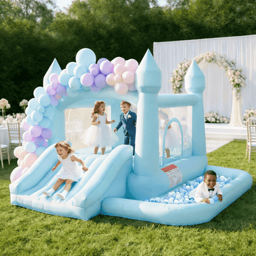 Toiyjofe White Bounce House with Slide and Ball Pit, 10 x 10 ft ...