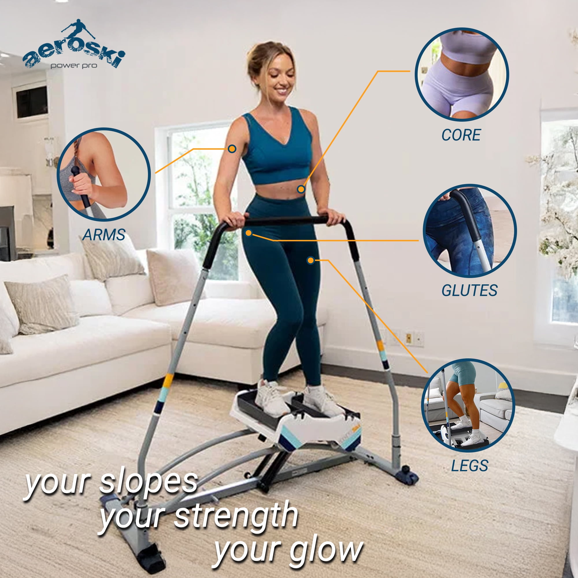 Aeroski 2.0 Ski Fitness Machine, Gray, Adjustable Resistance