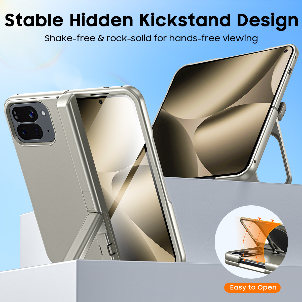 Vizvera Magnetic for Google Pixel 10 Pro Fold Case with Stand, Fit for Magsafe, Hinge Protection, Screen Protector, Built-in Hidden Kickstand, Slim Shockproof Phone Case-Titanium