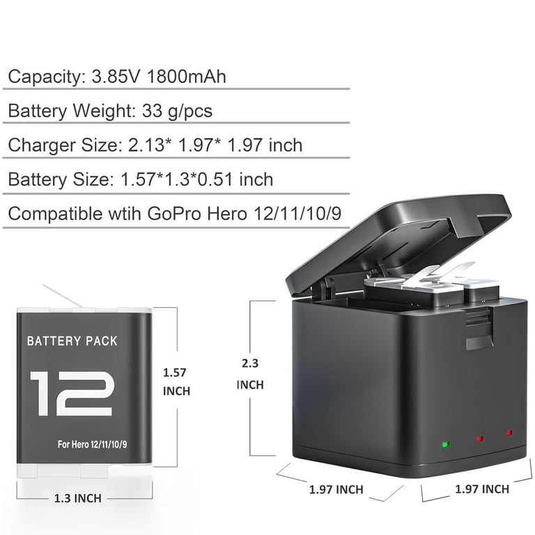 Hero 12 Batteries for GoPro Hero 12 Black Camera, 2-Pack Go Pro 12