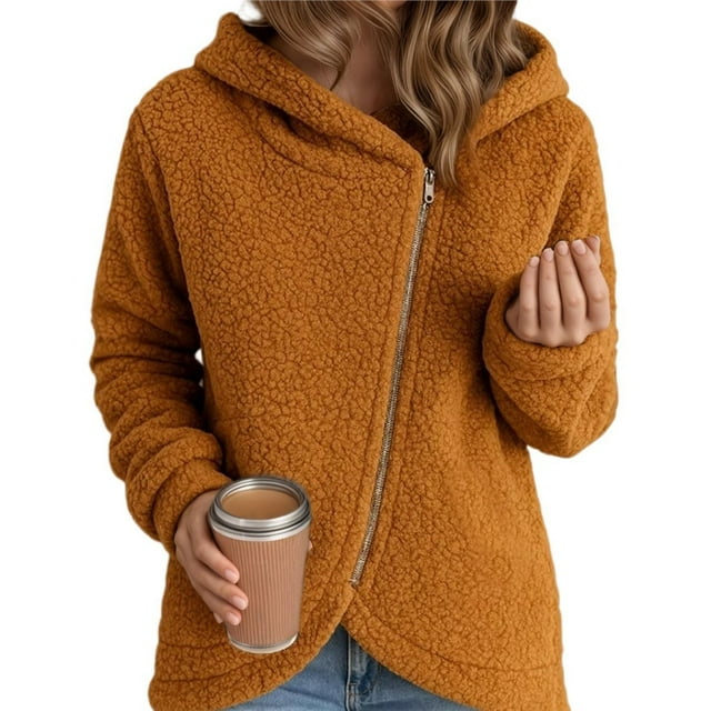 Chaquetas con Capucha y Cremallera para Mujer, Informales, Holgadas, de Forro Peludo y A , con Cremallera y Abrigos Naranja M