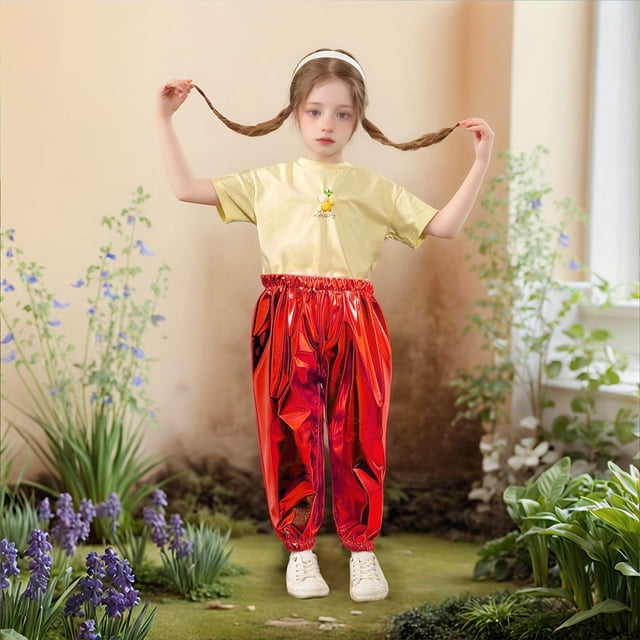 Girls Straight Leg Dance Pants Stretch Performance Trousers for Childrens Stage Show