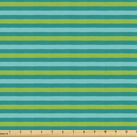 Ambesonne Teal Fabric by the Yard Upholstery, Geometric Stripes Modern Art, 1 Yard, Apple Green Seafoam