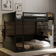 thumbnail image 4 of Euroco Wood Queen over Queen Bunk Bed with Shelves and Cabinets,  Storage Headboard with LED Light and USB Charging, Grey, 4 of 11