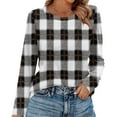thumbnail image 2 of Nokdvo Women's Sweatshirt Fashion 2025 Plaid Crewneck Pullover Long Sleeve Casual Loose Fit Basic Tees,Gray 2XL, 2 of 5