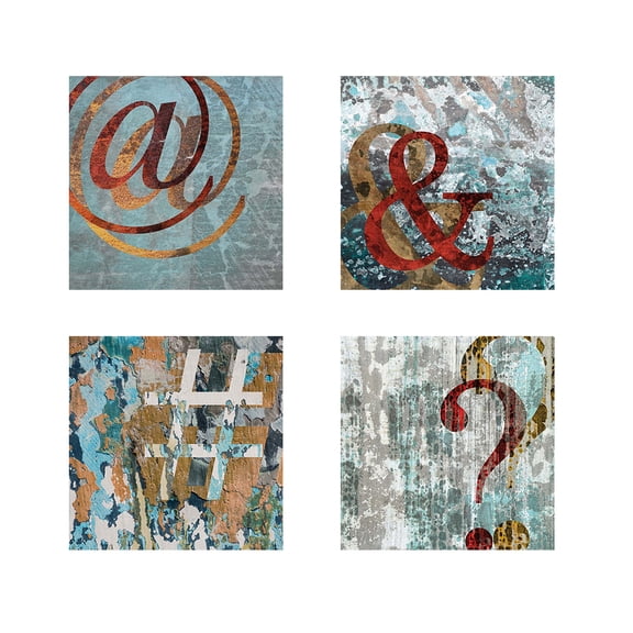 Great Art Now At, And, Hashtag & Question by Posters International Studio 4 Piece Print Art Set Each 12W x 12H