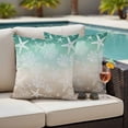 thumbnail image 4 of Green Ombre Coastal Outdoor Waterproof Pillow Covers, Sea Nautical Summer Beach Starfish Coral Decorative Square Throw Pillowcase Sofa Cushion Sham for Patio/Couch/Chair, 16"x16" 2 Pack, 4 of 8