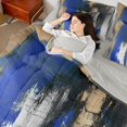 thumbnail image 5 of Manfei Contemporary Abstract Brush Twin Bedding, Blue Black Gold Ombre Bedding Comforter Set, Gray Reversible 7 Pieces, 5 of 6
