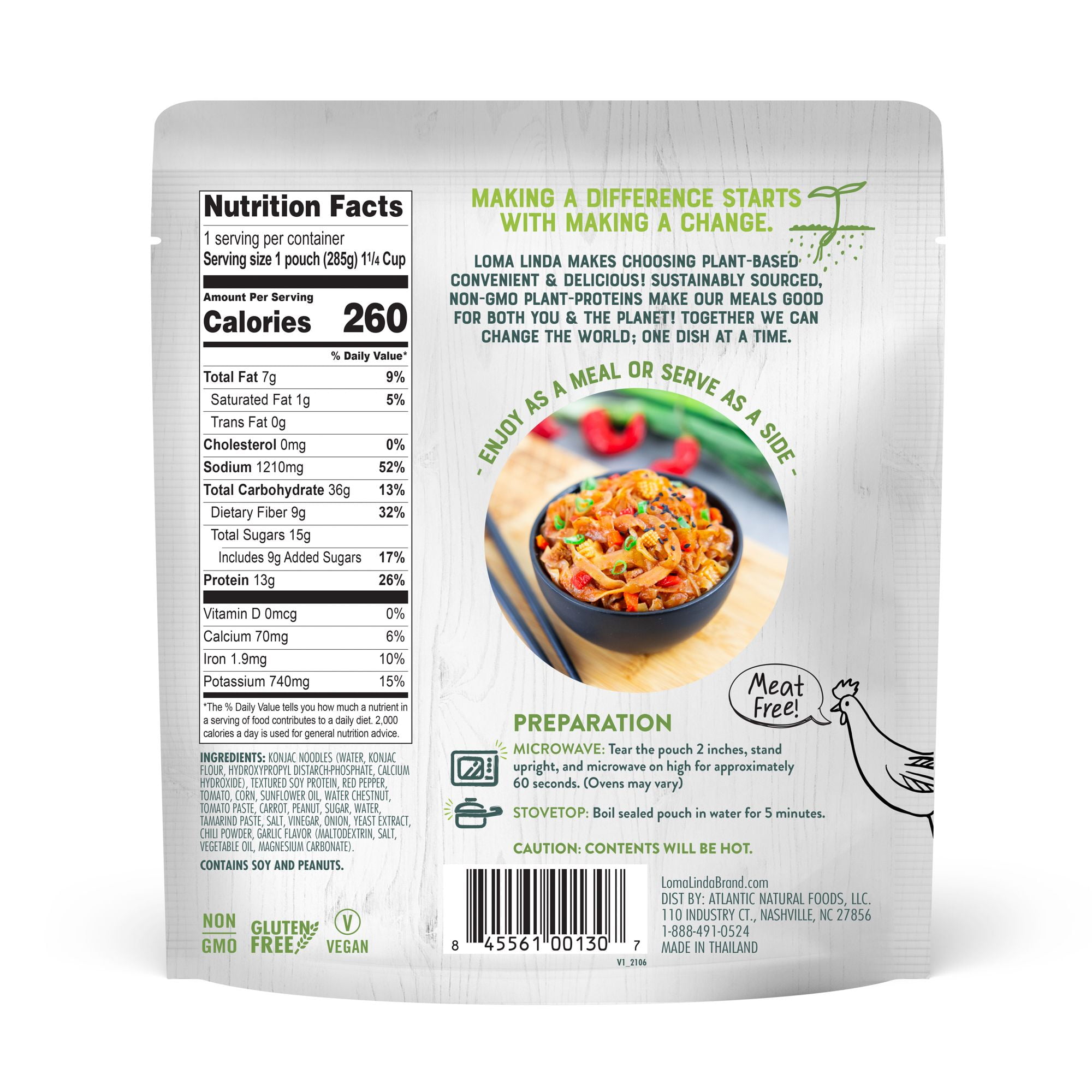 Loma Linda Blue - Vegan Complete Meal Solution - Heat & Eat Spicy Pad Thai (10 oz.) (Pack of 6) - Non-GMO