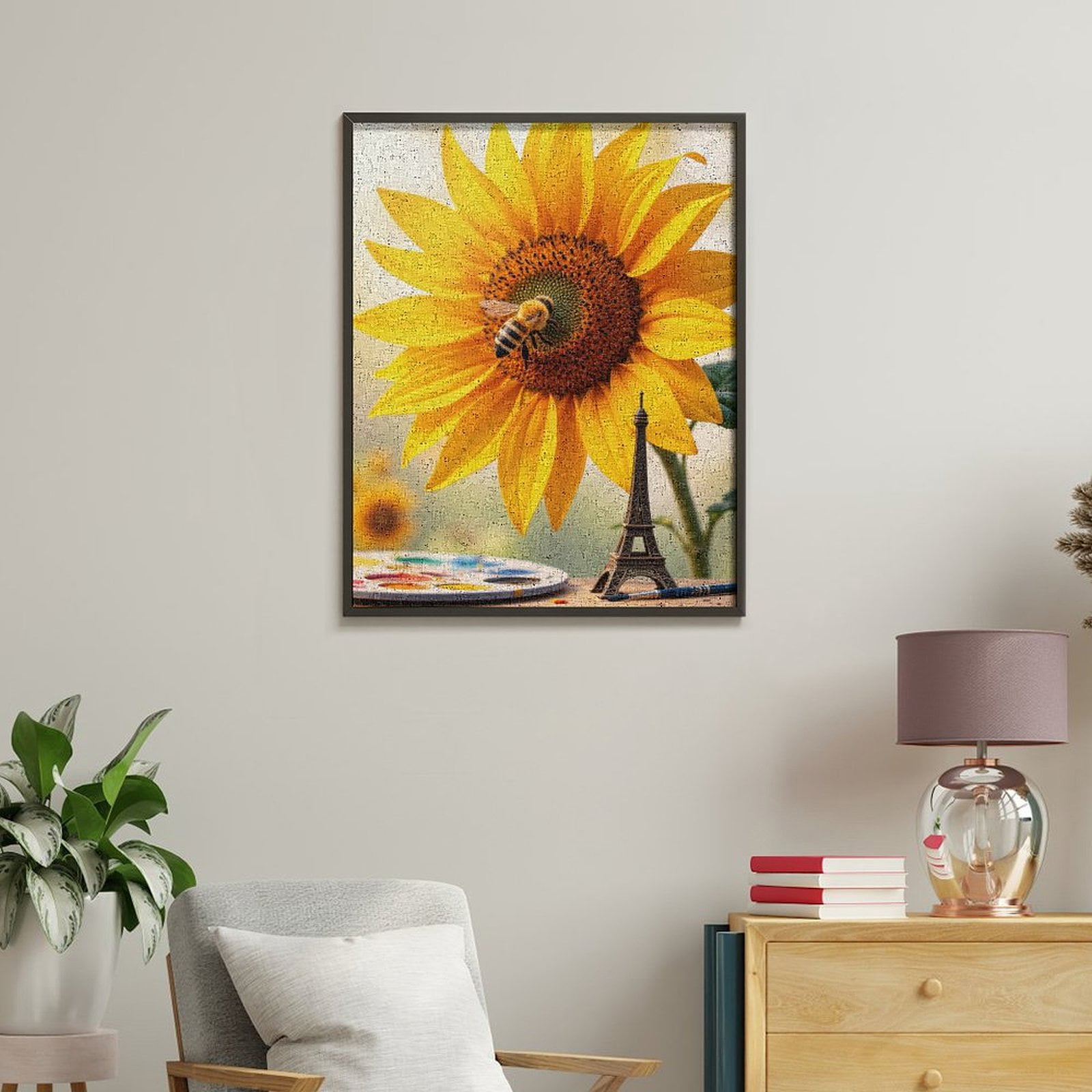 Paint By Numbers Kit for Adults Beginner - Sunflower Bee Eiffel Tower Art DIY Canvas Painting Kits for Adults, Frameless Paint By Number for Adults for Home Wall Decor 16x20 Inch