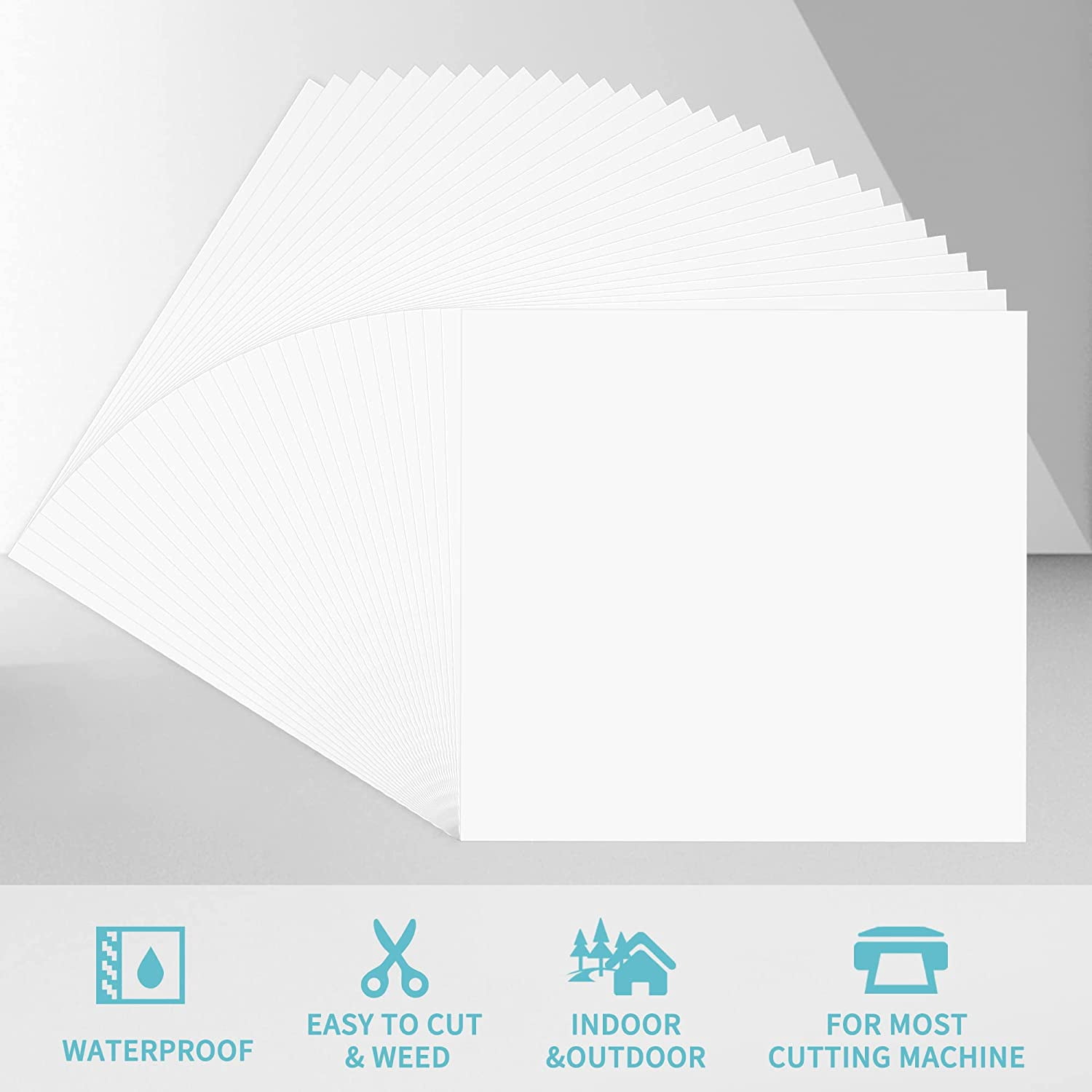 Matte White Permanent Vinyl, 30 Pack 12” x 12” for Cricut & Silhouette Cameo Cutters, Crafts, Signs, Scrapbooking, Waterproof, Indoor-Outdoor Use