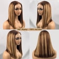 thumbnail image 2 of Highlight Omber Lace Front Wigs Human Hair Pre Plucked 4/27 Straight 13X4 HD Transparent Lace Frontal Wigs 180% Density Honey Blonde Glueless Human Hair wigs for Black Woman 14 Inch, 2 of 6