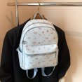 thumbnail image 4 of Floral School Backpack, PU Leather Waterproof Backpack with Pendant, Heavy Duty Mini Bookbag for Travel Work College, Sky, 4 of 10