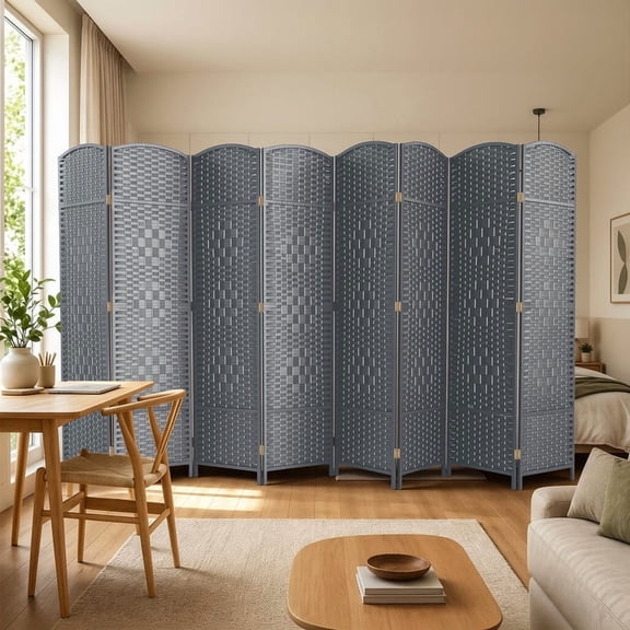 8 Panels Room Divider 6ft. Tall Rattan Woven Extra Wide Privacy Screen, Folding Privacy Screens Freestanding