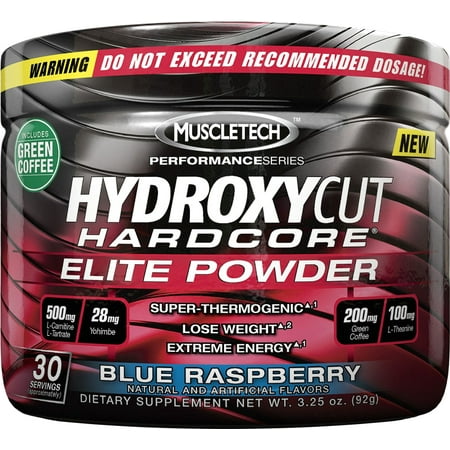 MuscleTech Hydroxycut Hardcore Elite poudre - 30 Servings Blue Raspberry (thermogénique brûleur de graisse)