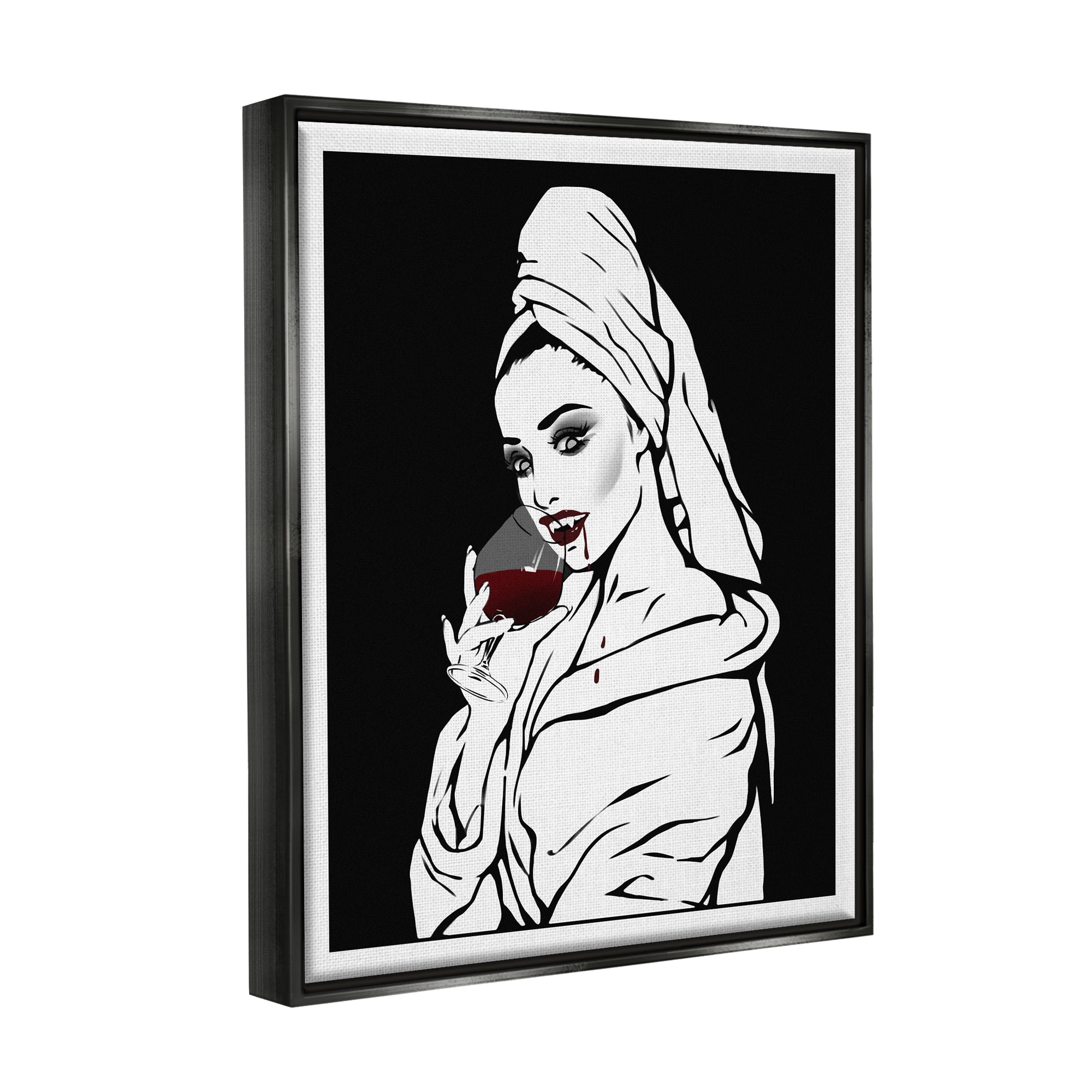 Stupell Vampire Wine Glass Glam Woman Beauty & Fashion Painting Black Floater Framed Art Print Wall Art