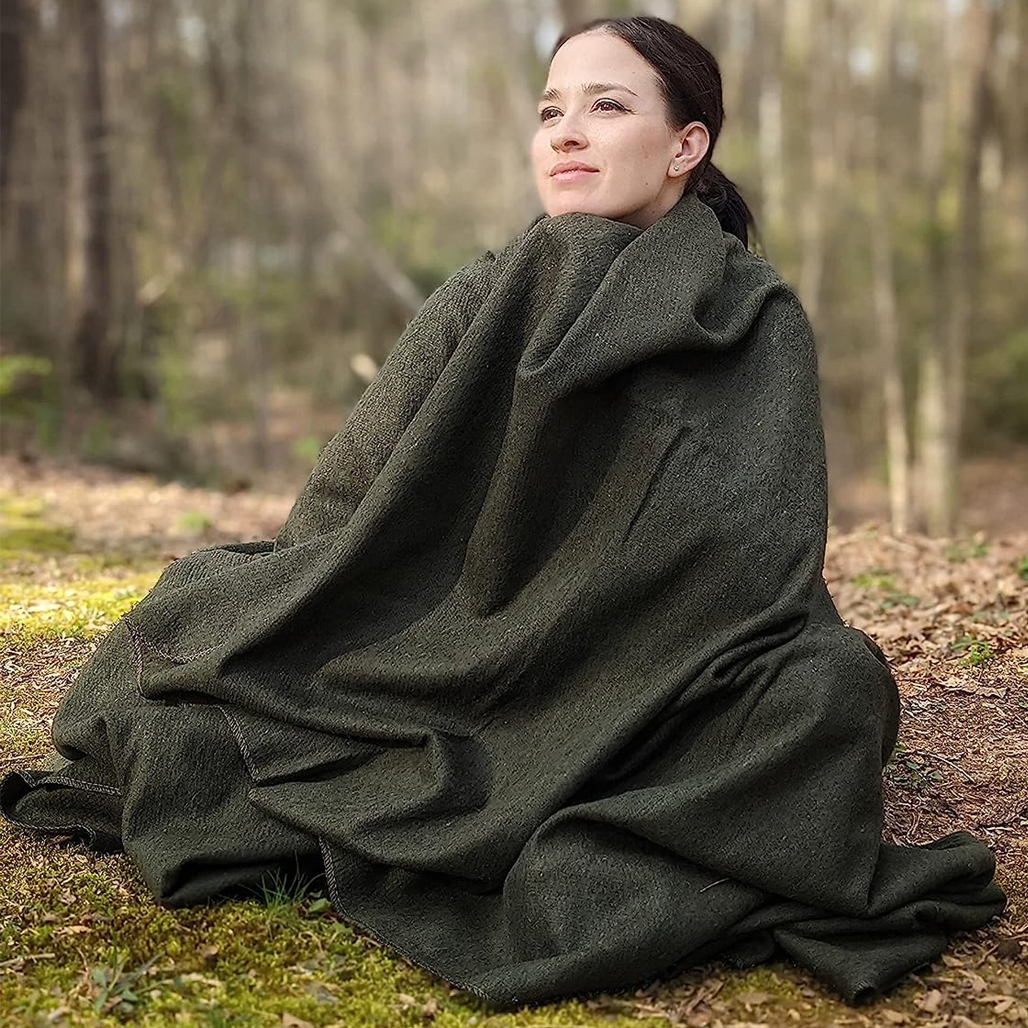 Ever Ready First Aid Warm Fire Retardant Blanket, 66" x 90" (80% Wool) - US Military Style - Olive Drab Green