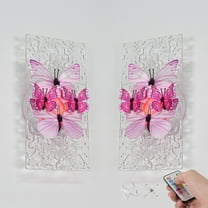 Kiven Battery Operated Wall Sconce with Remote Control,Acrylic Wireless Wall Sconces Indoor,Set of 2 Dimmable Wall Light for Hallway Bedroom Home Decor,Pink 3D Butterfly Wall Decor(No.7)