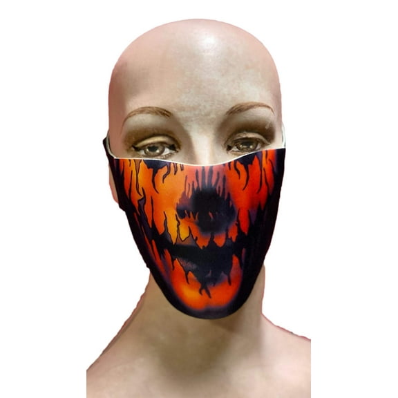Reusable Halloween Face Cover Evil Pumpkin Design Orange Face Mask