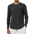 thumbnail image 3 of Men's Long Sleeve T-Shirt Nylon Spandex Quick Dry Running Top Athletic Training Shirt Moisture Wicking Workout Tee Breathable Gym Fitness Casual | Zenithor,Black L, 3 of 9