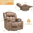 thumbnail image 2 of 360° Swivel Glider Rocking Recliner Chair, Overstuffed Manual Massage Recliner with Heat and Vibration, Single Modern Sofa Home Seating for Living Room, Cup Holders/USB Ports (Plush-Brown), 2 of 7