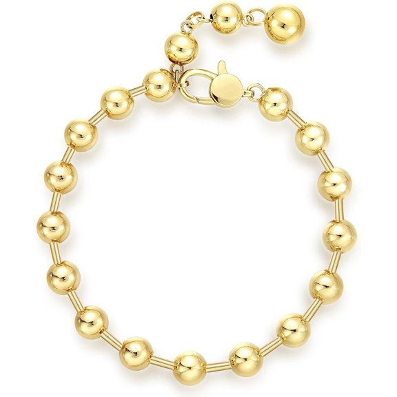 Gold Bracelets for Women, 14K Gold Plated Beaded Bracelets Chunky Cuban Link Big Clasp with Adjustable Extender Trendy Gifts for Teen Girls