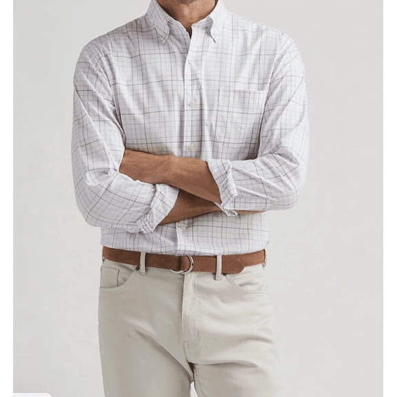 PETER MILLAR Shirt Mens Small White Check PATTERN Crown Lite Cotton Stretch