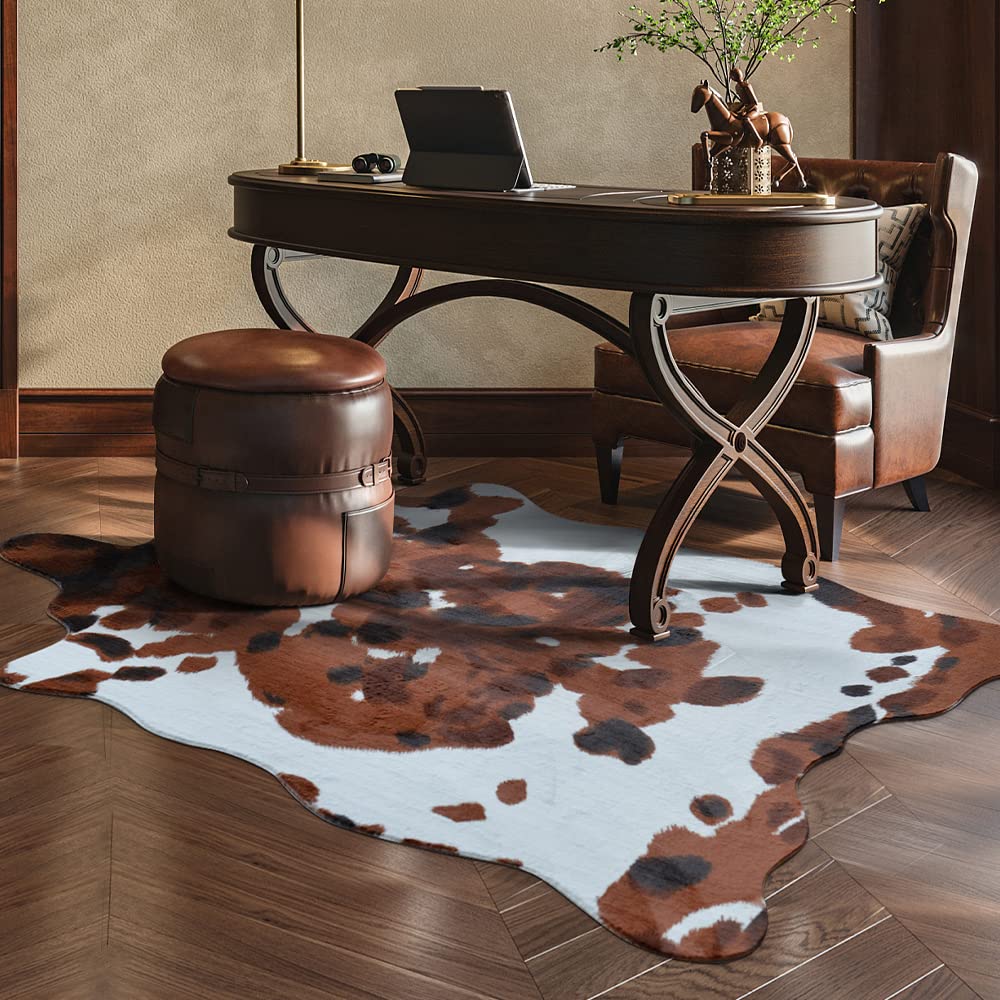 RUGOO Cowhide Rug 6.6 ft x 4.6 ft Cow Print Rug Faux Animal Skin Rug