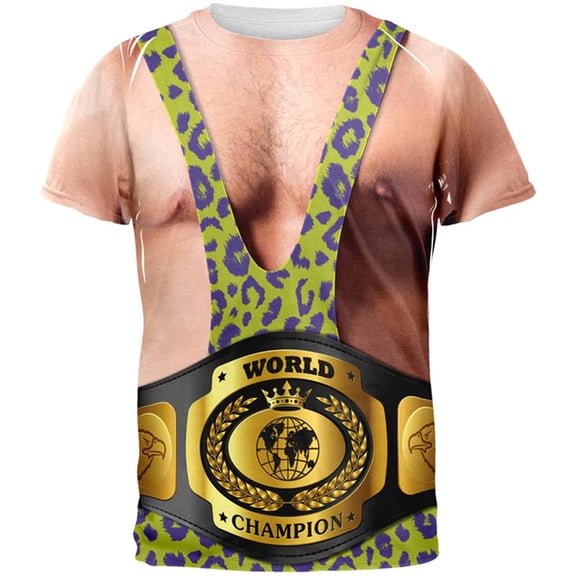 Wrestler With Championship Belt All Over Adult T-Shirt - Large