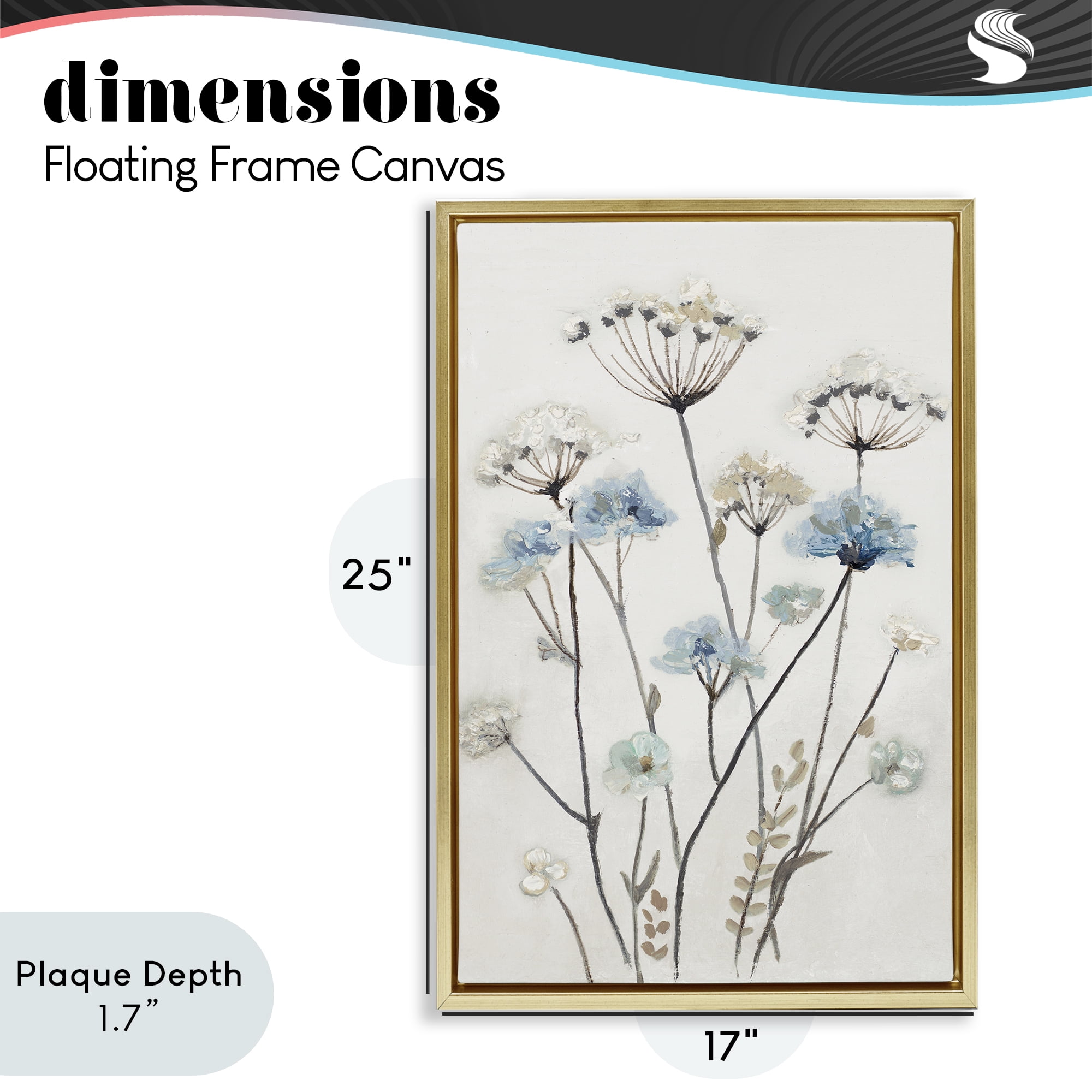 Stupell Industries Soft Jardin Azul Gold Framed Floater Canvas Wall Art, design by Patricia Pinto