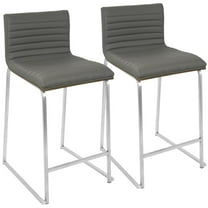 Mara 26" Contemporary Counter Stool in Brushed Stainless Steel, Walnut Wood, and Grey Faux Leather by LumiSource - Set of 2