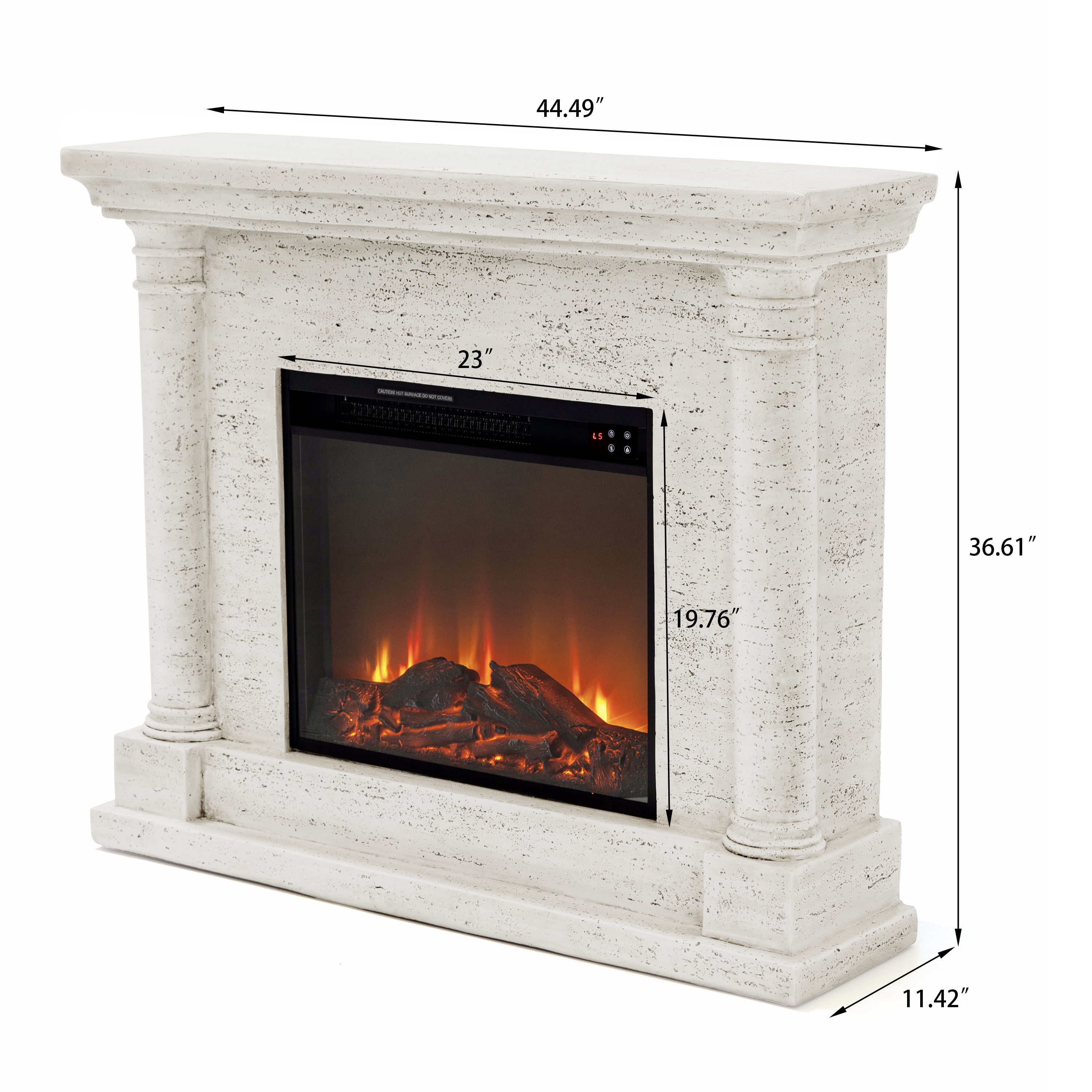 Eco-Friendly MGO Fireplace with 23" Firebox, Adjustable Temperature, Sleek Design, No Installation Required，Ivory Oak Travertine