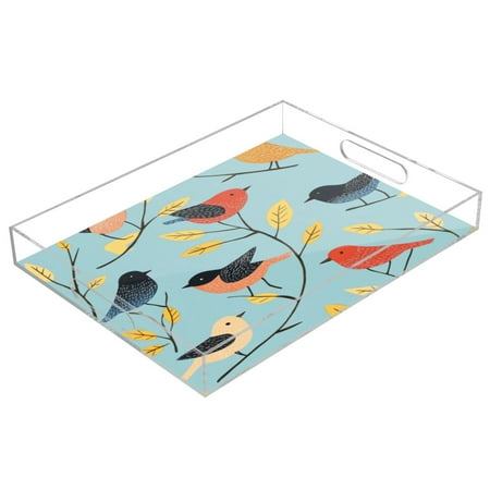 

Acrylic Tray 15.7*11.8*1.9 Inch Transparent Tray Food Tray Tea Cup Tray Serving Trays Cosmetics Storage Kitchen Table Bathroom Sundry Storage Lovely Colorful Birds2