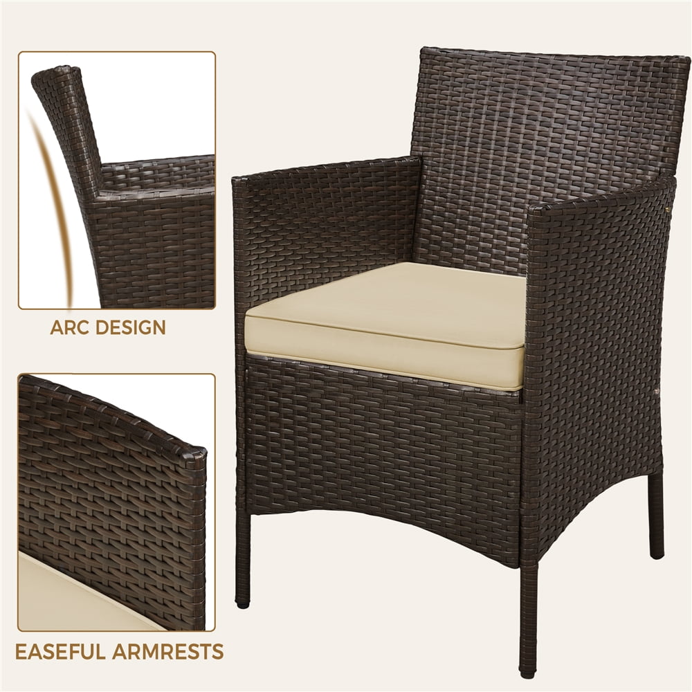 Yaheetech 3-Pieces Patio Wicker Chairs and Table Set for Garden Deck, Brown/Khaki