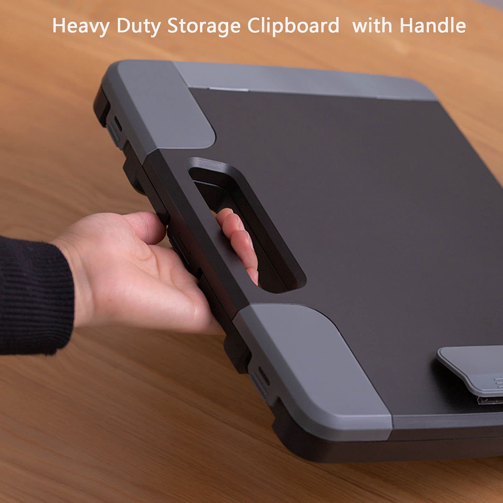 Portable Clipboard Folder With Storage  Plastic Case Side-opening Heavy Duty A4 Size Writing For Office 14.5"x12"x 1.75" Black