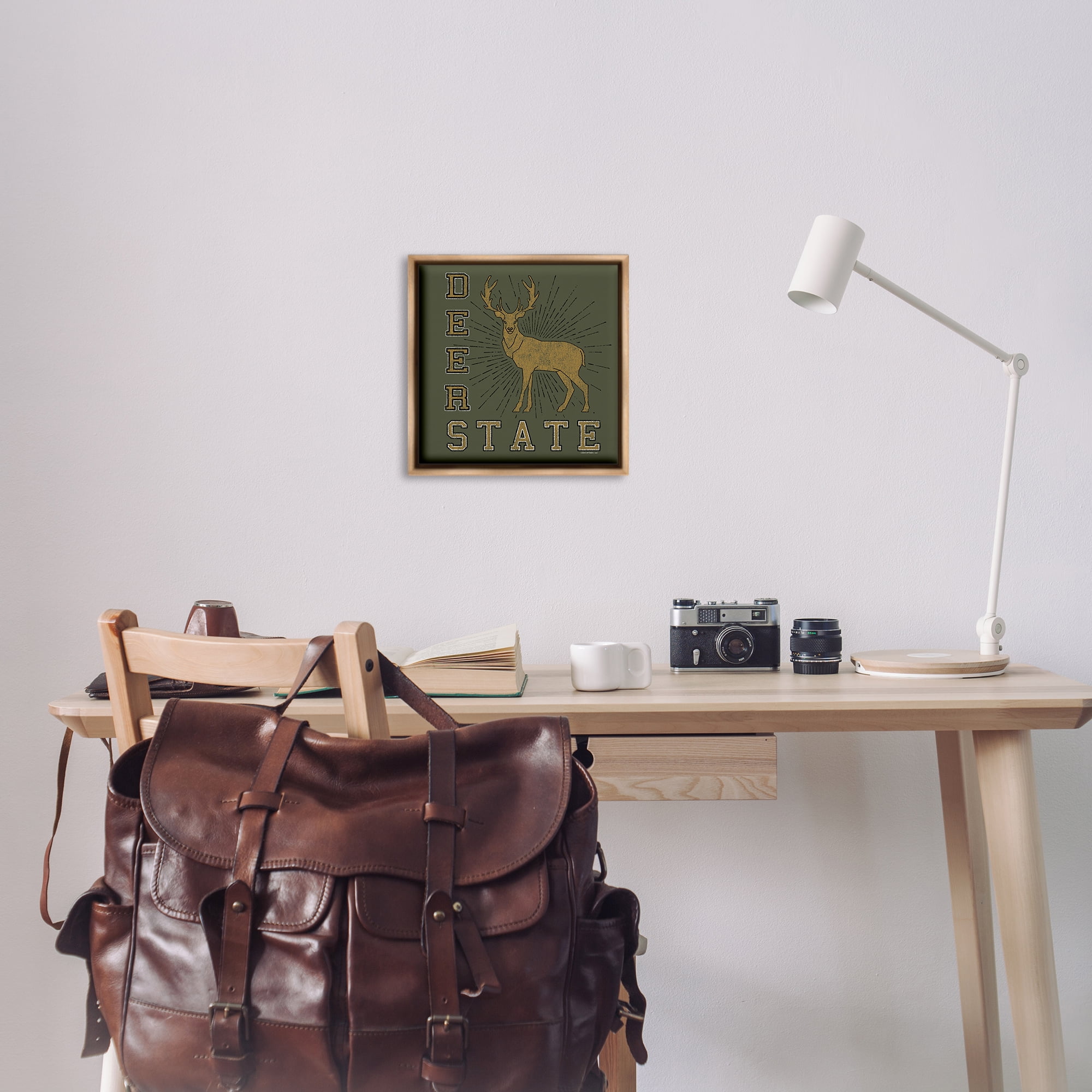 Stupell Industries Vintage Deer State Novelty & Humor Painting Brown Floater Framed Canvas Art Print Wall Art, 18 x 18