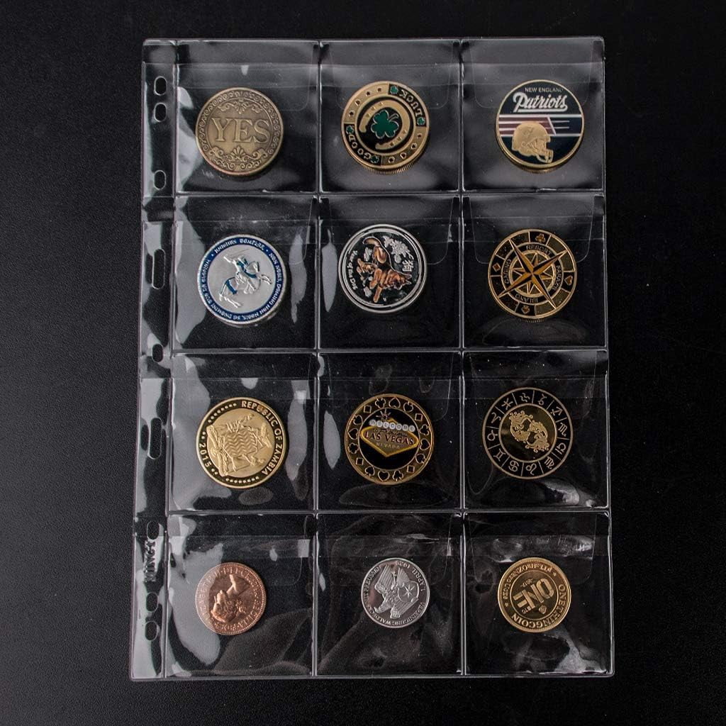 Coin Collecting Pages 5 Sheets 12 Pockets Standard 9Hole Coin Pocket Inserts Collecting Sleeves for Coins CS03512