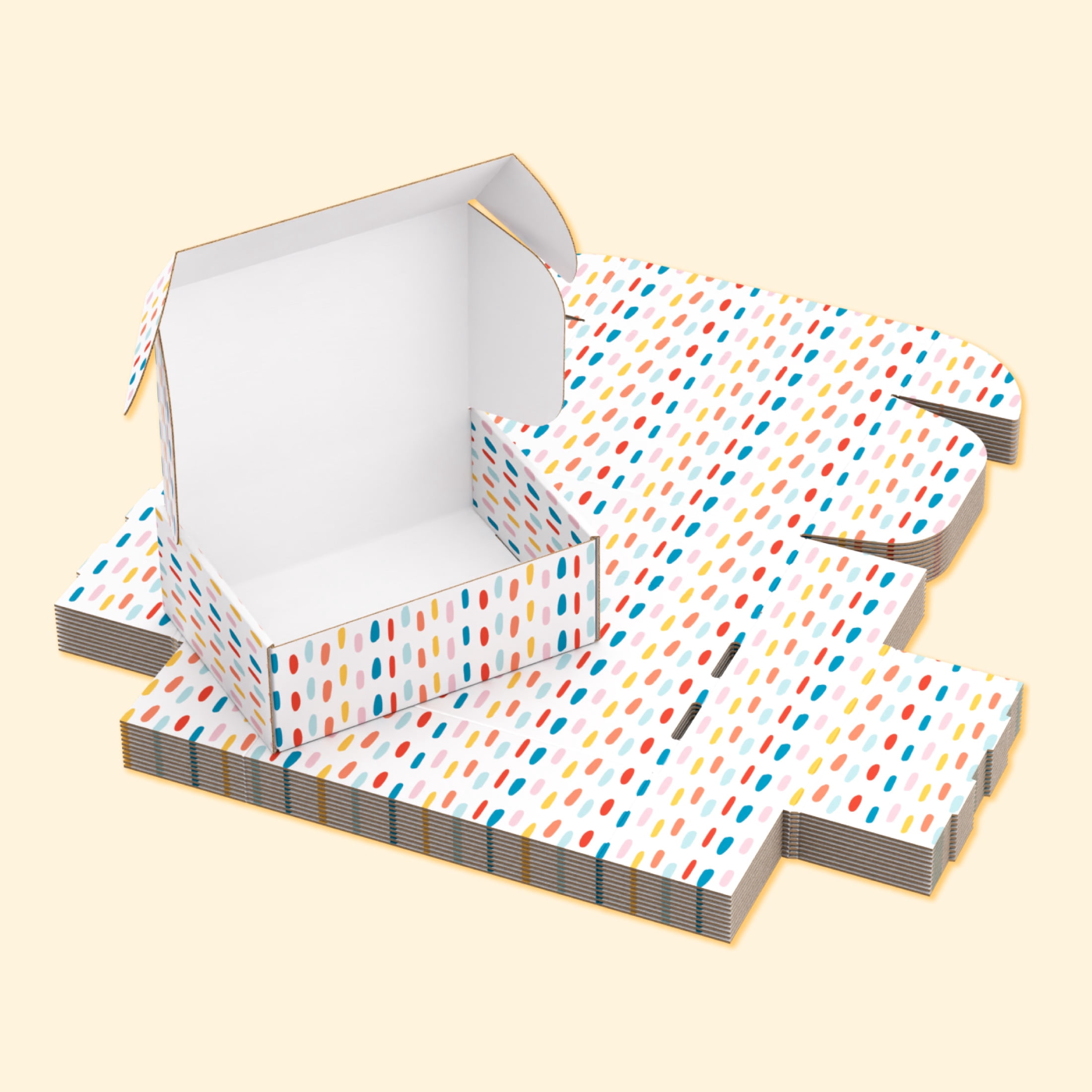 Printed Decorative Mailing, Shipping and Gift Boxes, Tuck Top Closure, 8” x 6” x 3”, Confetti Print, 12 -Count Pack