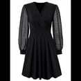 thumbnail image 1 of Robe Courte à Col en V pour Femmes, Smockée, Manches Longues, Taille Haute, Ligne A, Cocktail, Mini, Été Automne, Robes 2025, 1 of 10