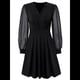 thumbnail image 1 of Vestido Corto Fruncido con Escote en V para Mujer, Color Negro, Talla M, 1 of 10