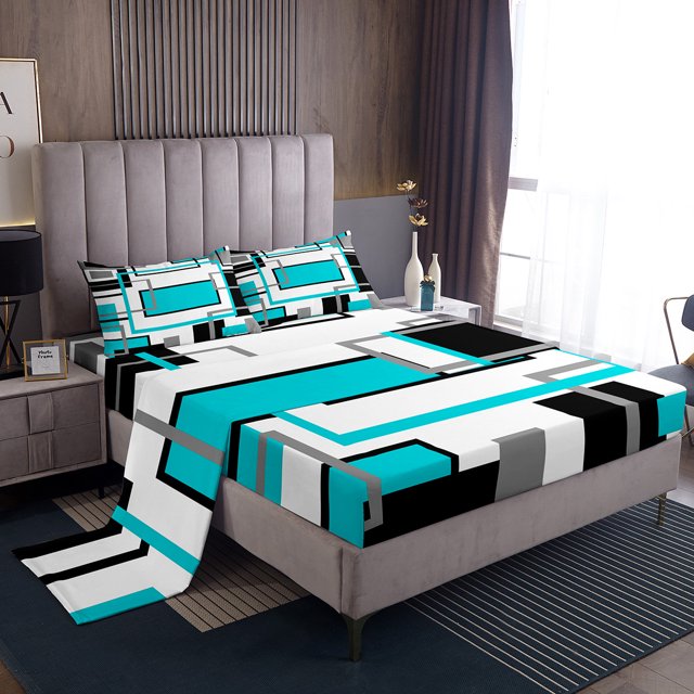 Erosebridal Geometry Full Sheet Sets for Teens, Abstract Stripes Bedding Full Size, Modern Fashion Bed Sheets Full, Lightweight Bedroom Decor, 4pcs
