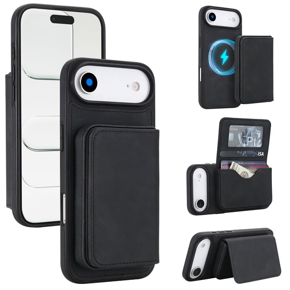 Decase for iPhone Air Case, Magnetic Detachable Wallet with Card Slots, Cash Pocket and ID Window, Kickstand, Wireless Charging Compatible, Black