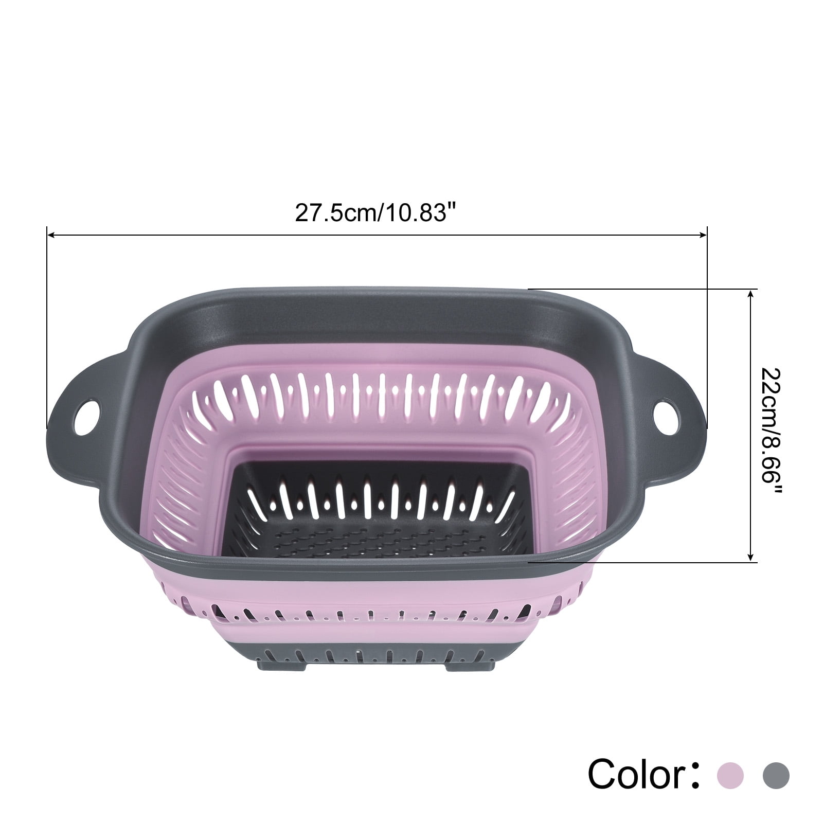 Unique Bargains Square Collapsible Silicone Colander with Handle Gray,Pink
